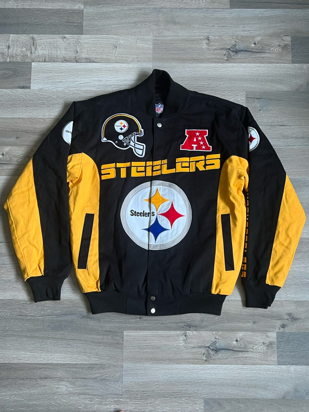 VTG 2000s NFL team apparel Pittsburgh Steelers heavy twill patch jacket small